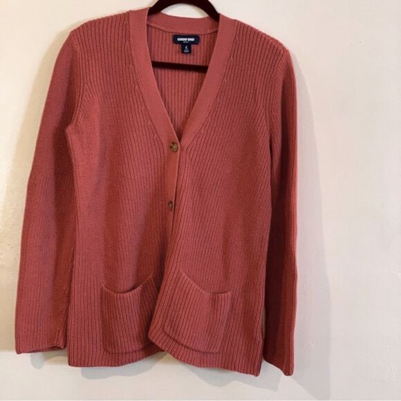 Lands End Drifter Cardigan Sweater Coral Pockets Cotton Button Up Sz Small - Picture 3 of 7